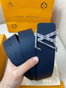 Luxury Mens Belts Lous Vuitton LV Blue Grained Leather Belt 40MM A175PP240 AA174037