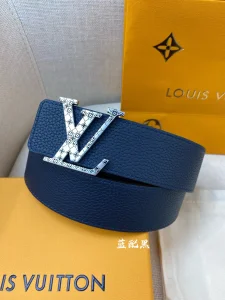 Luxury Mens Belts Lous Vuitton LV Blue Grained Leather Belt 40MM A175PP240 AA174037