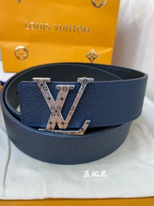 Luxury Mens Belts Lous Vuitton LV Blue Grained Leather Belt 40MM A175PP240 AA174037