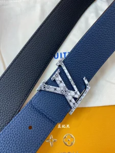 Luxury Mens Belts Lous Vuitton LV Blue Grained Leather Belt 40MM A175PP240 AA174037