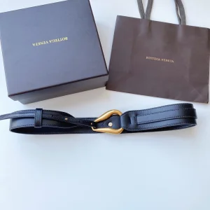 Luxury Womens Belts Bottega Veneta Black Leather Belt 40MM A175PP240 AA174028