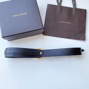 Luxury Womens Belts Bottega Veneta Black Leather Belt 40MM A175PP240 AA174028