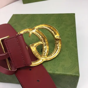 Replica Womens Belts Gucci Double G Buckle Leather Belt in Red 50MM A175PP240 AA175180
