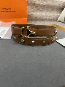 Replica Womens Belts Hermes Stud Leather Belt in Brown 25MM A175PP240 AA175586