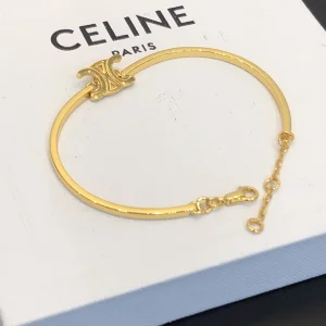 Replica Womens Jewelry Celine Triomphe Articulated Bracelet in Gold A39PP120 AA178706