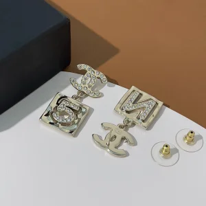 Replica Womens Jewelry Chanel Crystal CC N5 Gold Sequare Earrings A205PP160 AA178952