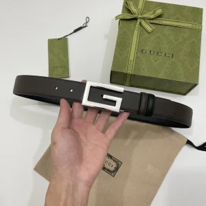 Gucci Square G Buckle Belt Black Leather 35MM 