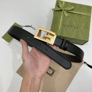 Replica Mens Belts Gucci Square G Buckle Belt in Black Leather 35MM A175PP240 AA179433