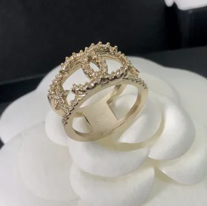 Chanel Crystals CC Logo Gold Rings 