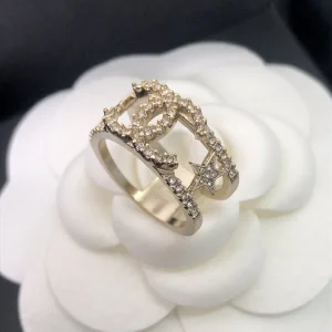 Replica Womens Jewelry Chanel Crystals CC Logo Gold Rings A39PP110 AA179274