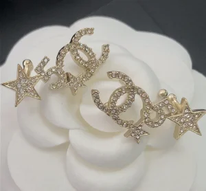 Chanel Crystals CC Logo Star Earrings 