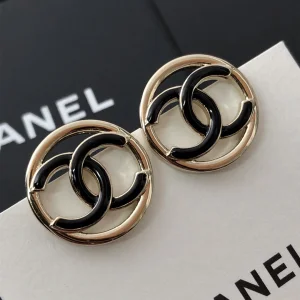 Chanel Round Black CC Logo Earrings 