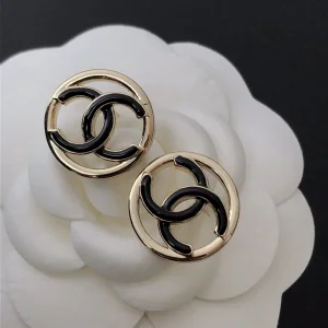 Replica Womens Jewelry Chanel Round Black CC Logo Earrings A39PP110 AA179572