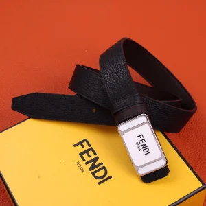 Replica Womens Belts Fendi Black Grained Leather Belt 30MM A175PP240 AA179880