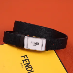 Replica Womens Belts Fendi Black Grained Leather Belt 30MM A175PP240 AA179880