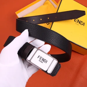 Replica Womens Belts Fendi Black Grained Leather Belt 30MM A175PP240 AA179880