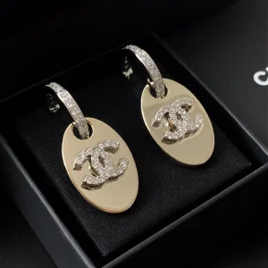 Chanel Crystals CC Oval Earrings 