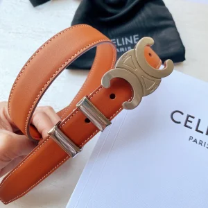 Celine Triomphe Buckle Leather Belt Brown 25MM 