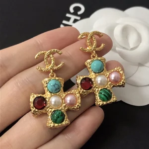Chanel Gold CC Cross Earrings 