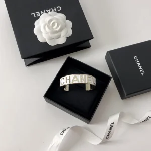 Replica Womens Jewelry Chanel Monogram Logo Open Cut Bracelet White A39PP160 AA181427