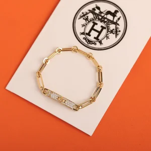 Hermes Kelly Chaine Diamond Chain Bracelet Gold 