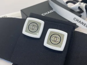 Replica Womens Jewelry Chanel Crystal CC Square Earrings White A39PP140 AA182082