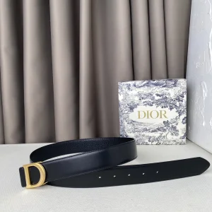 Replica Womens Belts Dior 2022 D Buckle Black Leather Belt 35MM A175PP240 AA183058