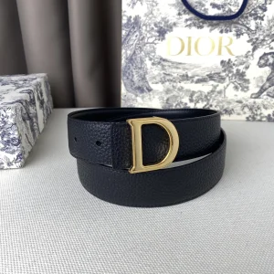 Replica Womens Belts Dior 2022 D Buckle Black Leather Belt 35MM A175PP240 AA183058