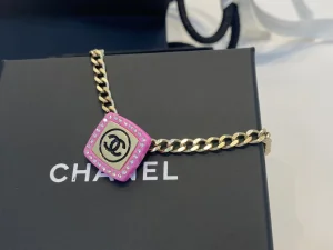 Replica Womens Jewelry Chanel Gold Pink Black Crystal Chain Necklace A39PP140 AA182902
