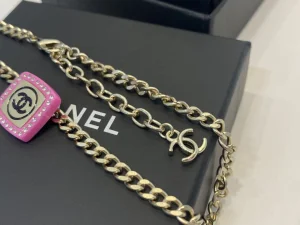Replica Womens Jewelry Chanel Gold Pink Black Crystal Chain Necklace A39PP140 AA182902