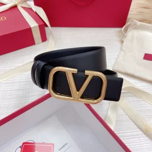 Replica Womens Belts Valentino Vlogo Leather Belt in Black 40MM A175PP240 AA183352