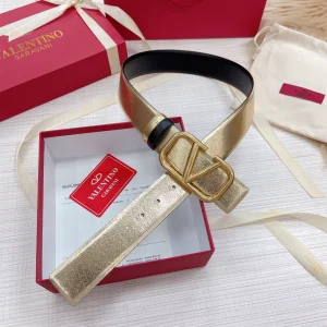 Replica Womens Belts Valentino Vlogo Leather Belt in Gold Black 40MM A175PP240 AA183350