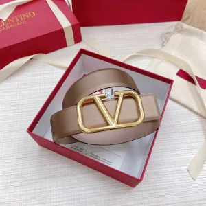 Replica Womens Belts Valentino Vlogo Leather Belt in Khaki 40MM A175PP240 AA183357