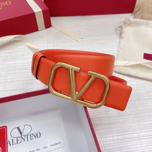Replica Womens Belts Valentino Vlogo Leather Belt in Orange 40MM A175PP240 AA183360