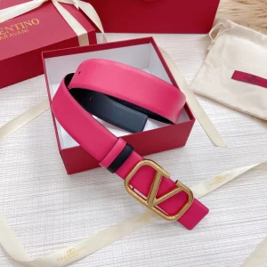 Replica Womens Belts Valentino Vlogo Leather Belt in Rose Black 40MM A175PP240 AA183346