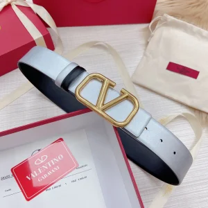 Valentino Vlogo Leather Belt Silver Black 40MM 