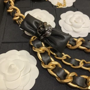 Replica Womens Belts Chanel Black Bow Leather Chain Belt A152PP380 AA183342
