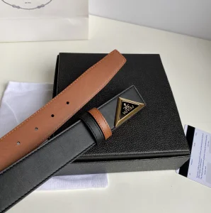 Replica Womens Belts Prada Triangle Logo Black Leather Belt 35MM A175PP240 AA183791