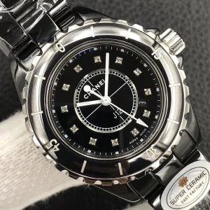 Replica Womens Watches Chanel VIP J12 Black Dial Ladies Watch 33MM A184PP2180 AA184178