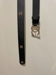Replica Womens Belts Chanel CC Logo Black Leather Belt 30MM A175PP240 AA184634