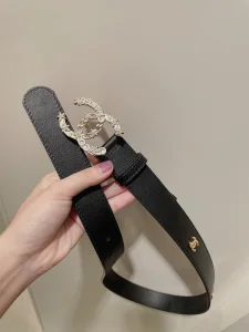 Replica Womens Belts Chanel CC Logo Black Leather Belt 30MM A175PP240 AA184634