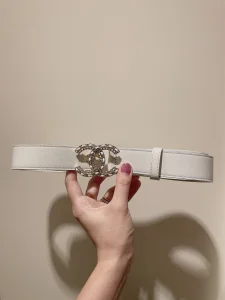 Chanel CC Logo White Leather Belt 30MM 
