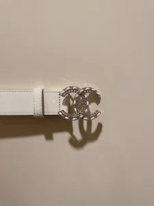 Replica Womens Belts Chanel CC Logo White Leather Belt 30MM A175PP240 AA184636