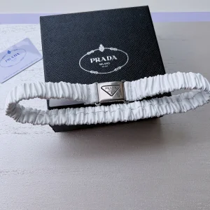 Prada White Elasticized Nappa Leather Belt 25MM 