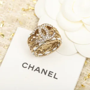 Chanel Crystal CC Gold Chain Leather Rings 