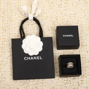 Replica Womens Jewelry Chanel Crystal CC Gold Chain Leather Rings A152PP180 AA185603