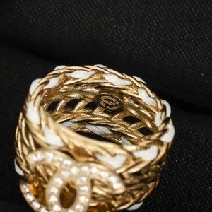 Replica Womens Jewelry Chanel Crystal CC Gold Chain Leather Rings A152PP180 AA185603