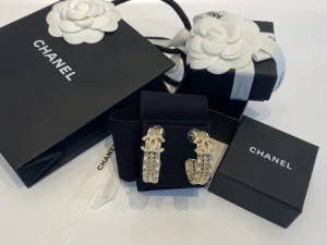 Replica Womens Jewelry Chanel Crystal CC Pink Leather Chain Earrings A39PP180 AA186521