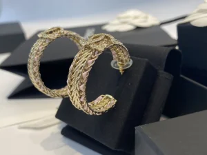 Replica Womens Jewelry Chanel Crystal CC Pink Leather Chain Earrings A39PP180 AA186521