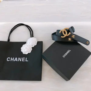 Replica Womens Belts Chanel CC Logo Black Leather Belt 30MM A175PP240 AA187100